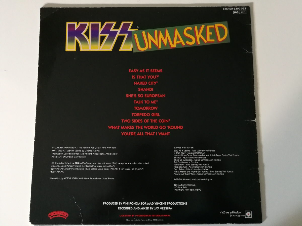 KISS LP Unmasked (France) Eulenspiegel's KISS Collector SHOP